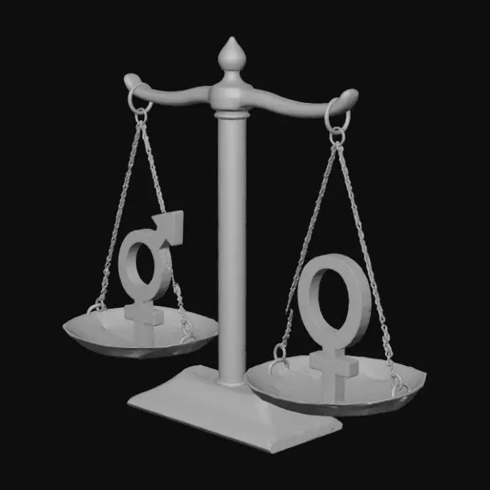 3D model for Hazme una balanza y en un plato ponme el símbolo de género masculino y en el otro el símbolo de género femenino.