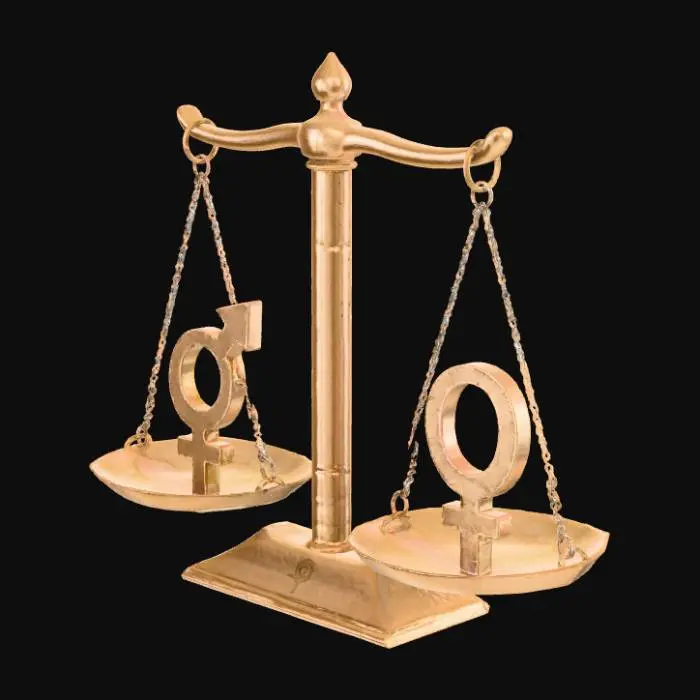 3D model for Hazme una balanza y en un plato ponme el símbolo de género masculino y en el otro el símbolo de género femenino.