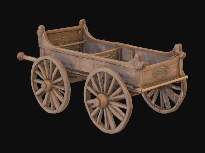 3D model for wooden waggon with baskets