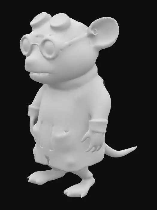 3D model for A cozy bipedal Mole protagonist hero asset ready for rigging, watercolor cel shaded texture in the style of beatrix potter, cute slightly chubby mole , victorian steam punk mole inventor