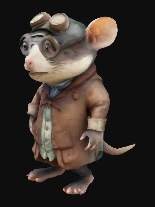 3D model for A cozy bipedal Mole protagonist hero asset ready for rigging, watercolor cel shaded texture in the style of beatrix potter, cute slightly chubby mole , victorian steam punk mole inventor