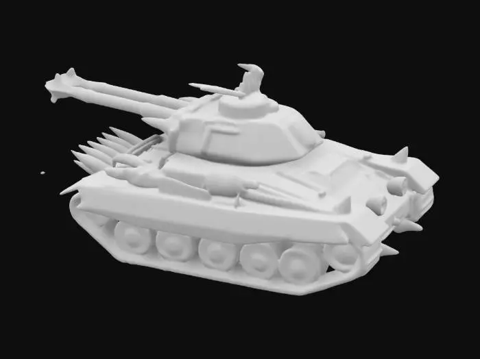 3D model for Demonic Hellfire Tank, main battle tank, A war machine forged in the depths of hell, with spiked obsidian armor, glowing cracks of molten lava, and a turret that spews infernal flames. Demonic sigils glow across its surface as it leaves behind scorched earth in its path.