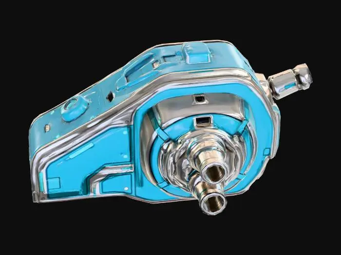 3D model for Create small alien space ship spare part. part is blue and silver. No Man's Sky style.
