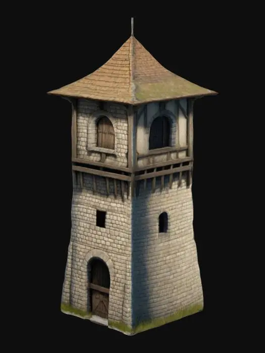 3D model for simple medieval tower for crossbowman, military barracks