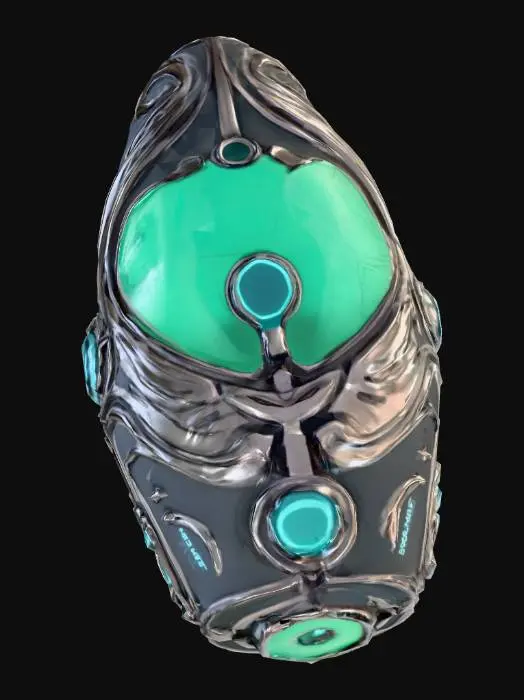 3D model for Create small alien space ship spare part. part is green and silver. No Man's Sky style.