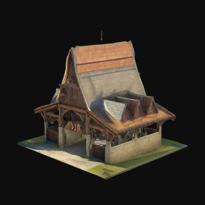 3D model for Low poly stables. Holy knights stables, tower structure