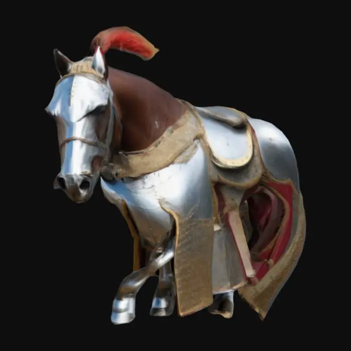 3D model for horse in full plate armor, jousting horse, thick plates of armor, royal bloodline