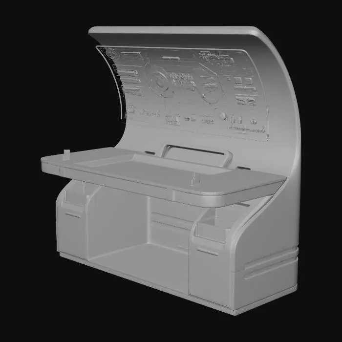 3D model for Sci-fi self serving kiosk with a desk