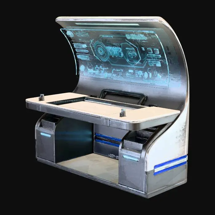3D model for Sci-fi self serving kiosk with a desk