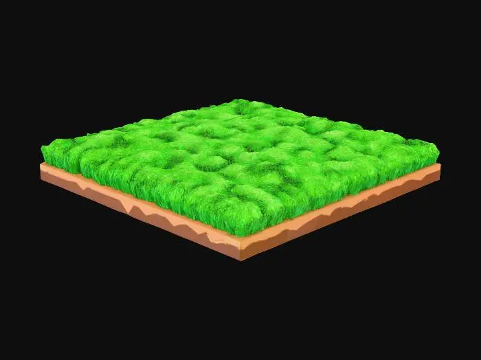 3D model for Mid-poly terrain tile 10x10 meters, natural green 
grass, flat surface, clear edge between materials, 
seamless tile edges, game-ready asset,