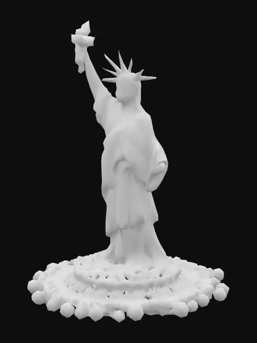 3D model for erstelle die freiheitsstatur im animationsstil  die aus bunten kaugummikugeln gebaut wurde 