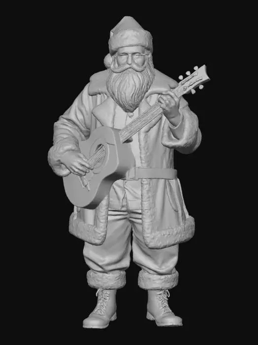 3D model for Rugged Santa clause with torn Santa suit playing the guitar
