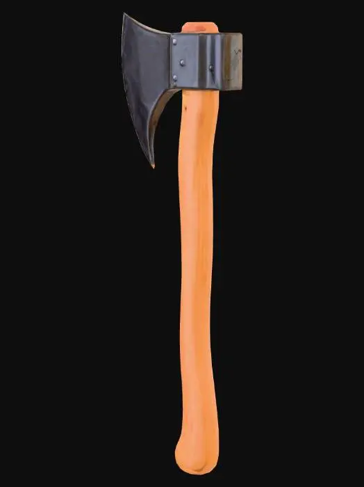 3D model for “low-poly stylized lumberjack axe, wooden handle, metal head, clean simple shapes, game-ready, UV, basic PBR maps, single material, .glb”