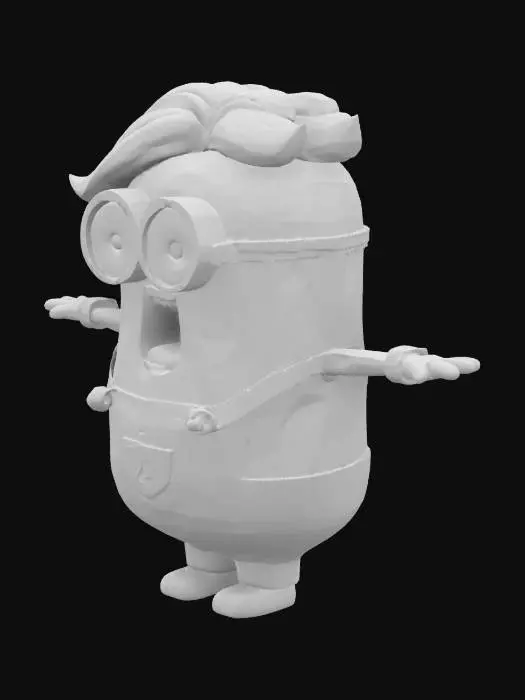 3D model for Donald Trump stylised as a minion character, pay special attention to the hair style, standing in t-pose with mouth open