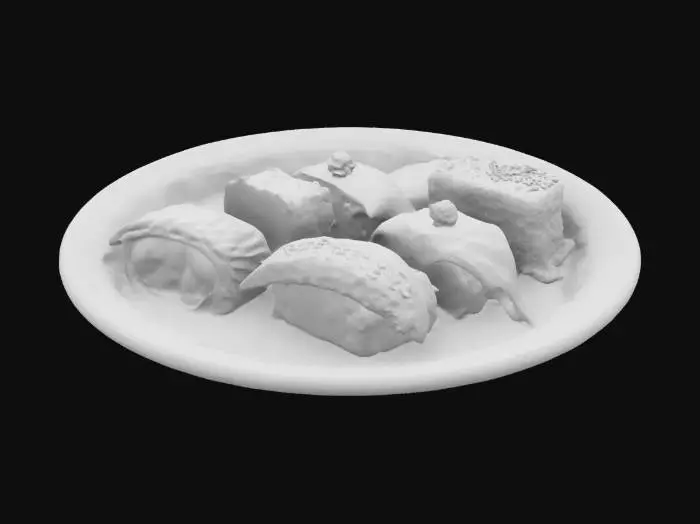 3D model for ein Teller mit 5 stück sushi darauf 