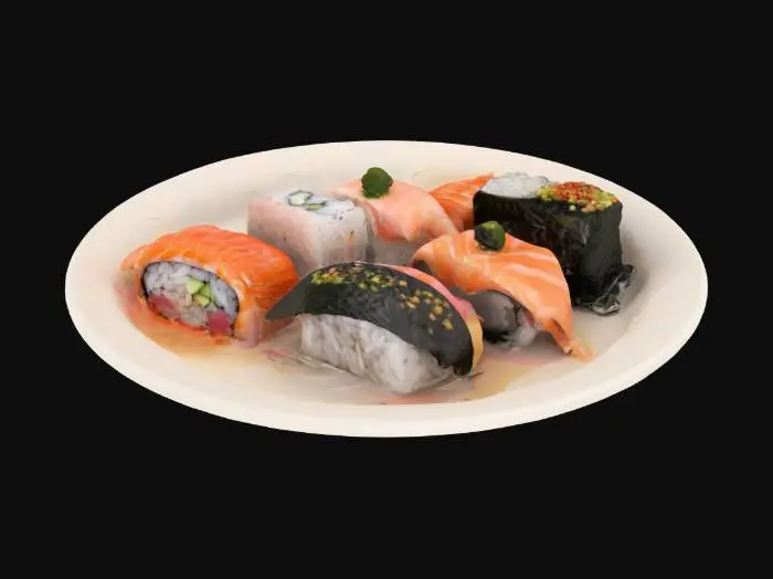 3D model for ein Teller mit 5 stück sushi darauf 