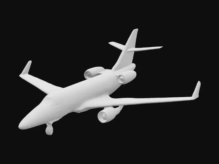 3D model for Ein futuristisches Passagierflugzeug mit schlankem, silberblauem Rumpf und leicht gebogenen Tragflächen mit leuchtenden LED-Streifen. Dunkle Cockpitfenster und zwei elegante Turbinen in Schwarz-Silber verleihen Stil. Der Hintergrund zeigt einen klaren, blauen Himmel mit zarten Wolken