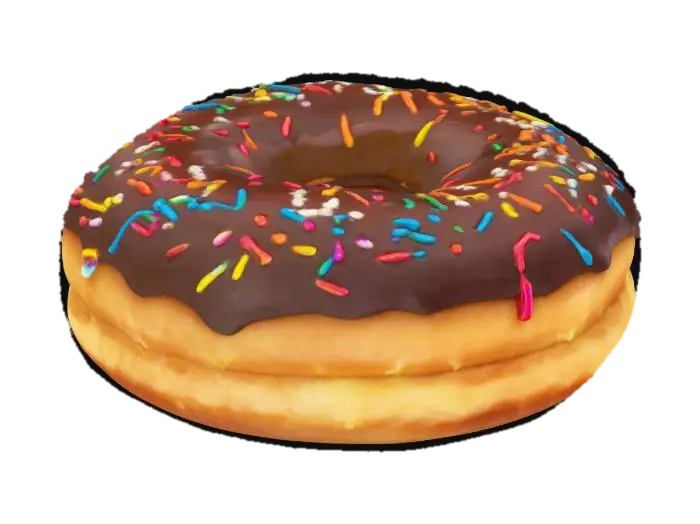 one freshly baked donut covered in glossy chocolate glaze, sprinkled with… 3D model, vytvořený pomocí AI