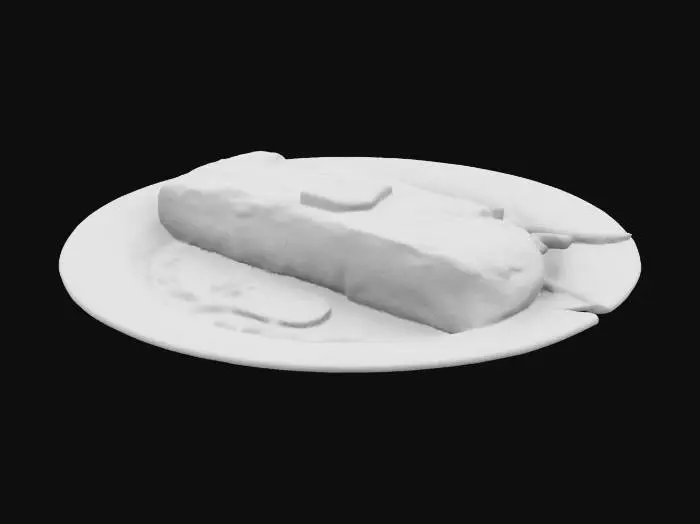3D model for Luxuriöses Steak, perfekt gegrillt, goldbraune Kruste, saftiger rosa Kern, Kräuterbutter, edle Beilagen.