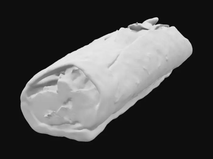 3D model for Ein goldbraun getoasteter Dürüm mit saftig gewürztem Fleisch, frisch vom Drehspieß, eingerollt in weichem Fladenbrot. Dazu kommen knackiger Salat, frische Tomaten, rote Zwiebeln und cremige Knoblauch- oder Joghurtsauce. Ein Hauch Chili- oder Kräutersauce sorgt für die perfekte Schärfe. Abgerundet mit Koriander oder Petersilie, um den Geschmack zu verfeinern. Der Dürüm ist einfach unwiderstehlich – perfekt für jeden Hunger