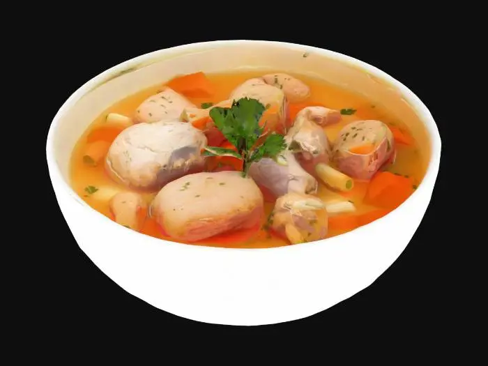 3D model for chicken soup in a white bowl