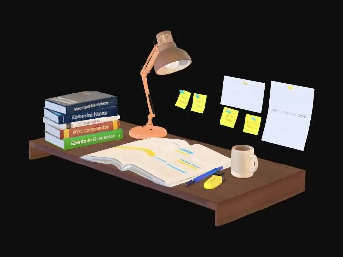3D model for Late-Night Exam Prep Desk
