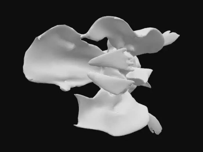 3D model for A mysterious water Djinn rising from a desert oasis. Its body is made of flowing water, rippling reflections, and mist, with turquoise glowing eyes. Parts of it resemble a human shape but constantly shift into waves and droplets. Palm trees bend unnaturally as it emerges, and the sand around the oasis is wet and darkened by its presence. Ethereal, mystical, semi-transparent, fantasy art with shimmering aquatic textures.