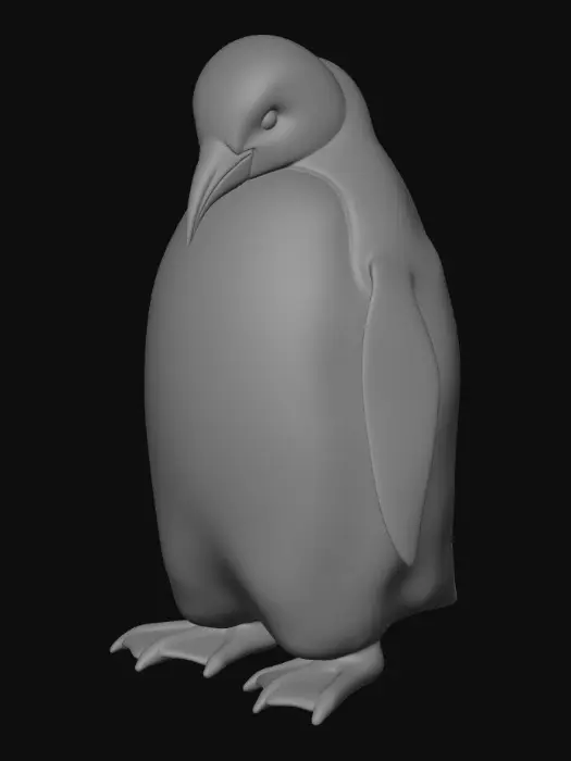 3D model for Hyper-realistic 3D model of an Adélie penguin, fully rigged and optimized for Unreal Engine 5. Anatomically accurate proportions, featuring the distinctive white ring around the eyes, red base of the bill, and sleek black back and head. High-fidelity PBR textures with Albedo, Normal, Roughness, and Ambient Occlusion maps. The feathers should have a dense, highly detailed, and slightly ruffled appearance to convey survival in a harsh, snow-covered arctic environment, with subtle frost clinging to the lower plumage. Realistic subsurface scattering for the beak and webbed feet. Photorealistic, cinematic lighting, pristine edge loops, and clean topology ready for complex walking, sliding, and swimming animations.