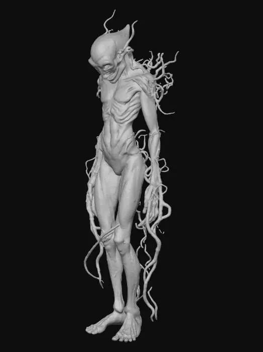 3D model for Un'entità umanoide corrotta, il cui corpo è una massa sinuosa di fango scuro e gas etereo che si agita costantemente. La pelle, di un marrone terroso e malato, presenta crepe da cui fuoriescono luminescenze verdi velenose e volute di nebbia densa. Le sue fattezze sono distorte e sofferte, con arti allungati e una postura contorta, la superficie è viscida e granulosa al tatto, con una lucentezza umida., #Halloween2025#