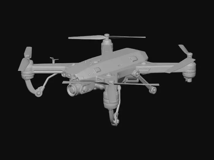 3D model for futuristic, worn out, stained, yellow and black colored defense drone