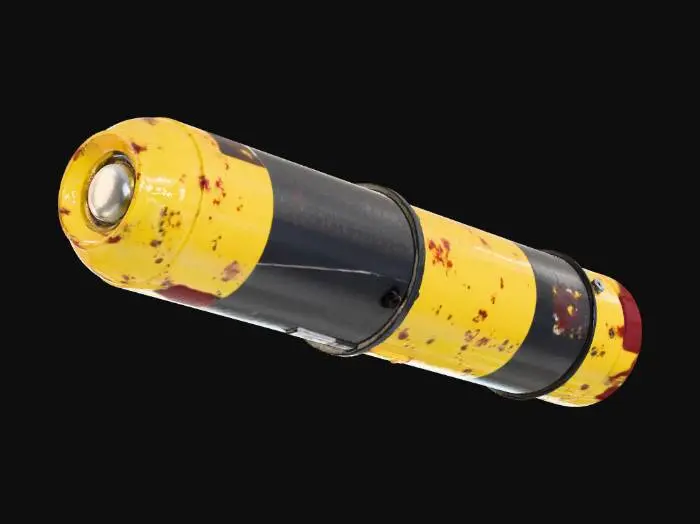 3D model for futuristic, worn out, stained, yellow and black colored traffic baton