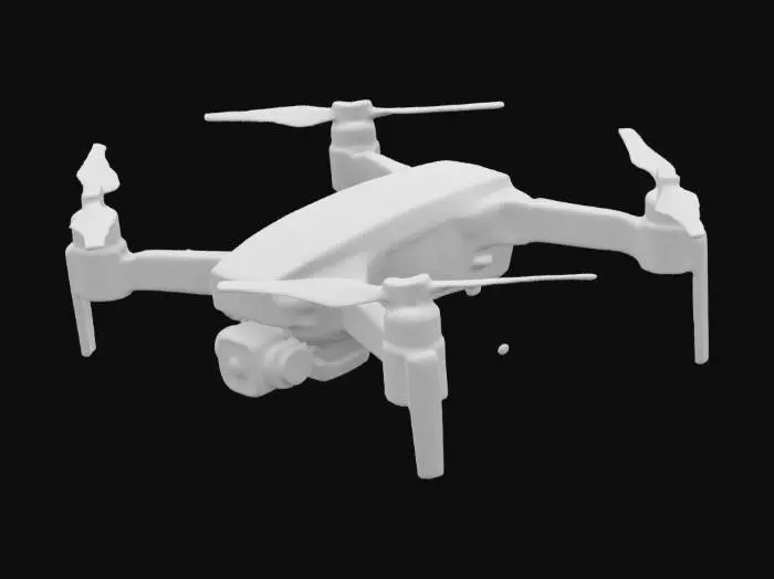 3D model for create a realistic 3D model of a DJI quadcopter drone with a sleek, aerodynamic design. The drone should have smooth, curved edges, a compact body, and precise propeller arms. The color should be a vibrant blue with subtle metallic accents to enhance its futuristic appearance. Make sure the propellers are detailed, and the structure is optimized for minimal air resistance. When I animate it, the drone should move smoothly, mimicking real-world aerodynamics and fluid motion in flight.