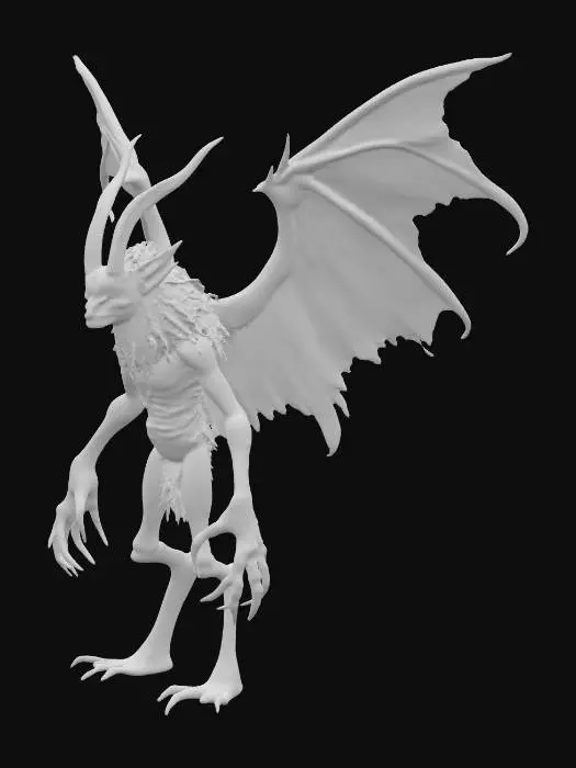 3D model for A mythical harpy , skinny faded brown feathers and greyish skin color, with sharp long claws on her feet , with a female human head with long messy hair. Just the head is human the rest of the body is a harpy