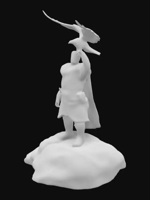 3D model for On a windswept peak, a man raises his arm, welcoming the descent of a mighty eagle. Their connection is silent yet profound—a partnership built on trust and respect. Together, they symbolize the enduring link between humanity and the wild, a shared yearning for freedom and harmony.