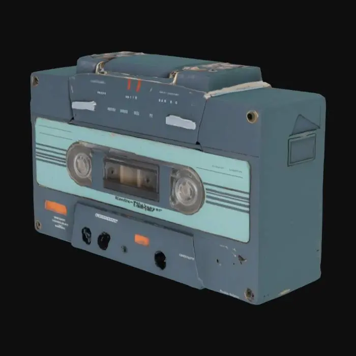 3D model for 生成一个90年代的老式收录机，上面有一些老旧的痕迹