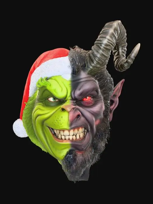 3D model for one face. left half Grinch right side Krampus , #Christmas2025#