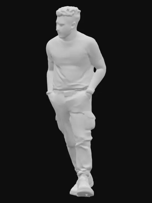 3D model for create franklin saint in snowfall, he wears a ralph lauren t-shirt , beige pants, black samba adiddas sneakers, and silver casio watch in his left hand 
