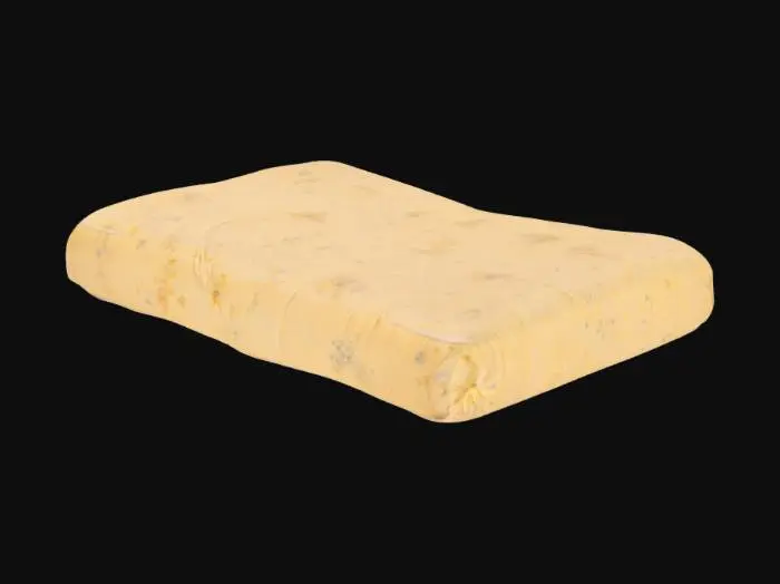 3D model for A thin baby mattress with a faded floral or animal-print cover. The surface is slightly uneven, with subtle indentations as if something once rested there. Some corners are curled up, and the fabric is gently stained or yellowed with age. The overall look is soft, nostalgic, but slightly eerie—like it hasn’t been used in years.
