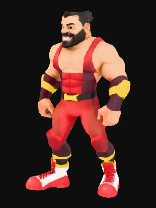 3D model for Low poly wrestling character,
mobile game optimized,
under 3000 triangles,
simple textures,
no high detail,
stylized cartoon,
game ready,
low resolution texture (512x512)