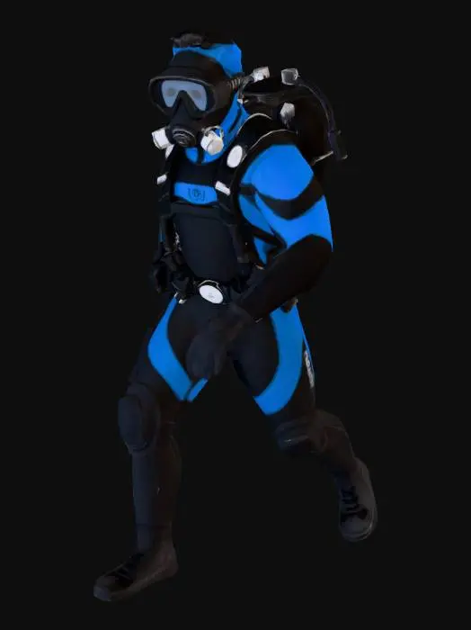3D model for a human wearing full scuba diver gear showing no skin, has a head covering as well