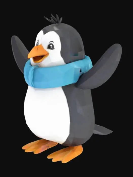 3D model for happy dancing penguin, low-poly