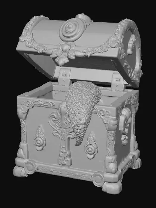 3D model for A mimic treasure chest with a large pink tongue