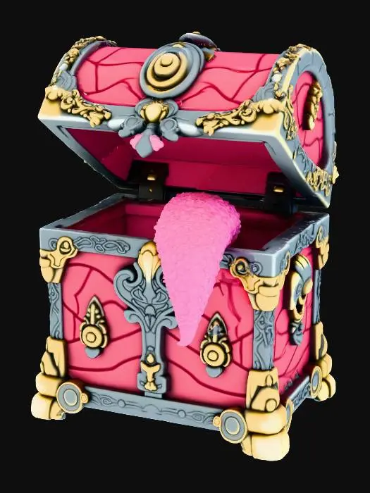 3D model for A mimic treasure chest with a large pink tongue