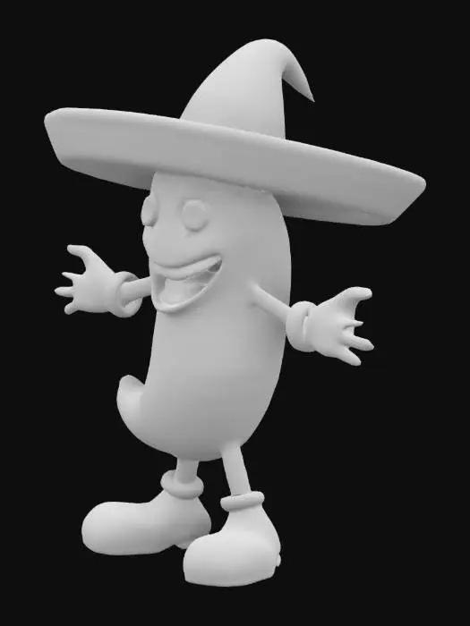 3D model for Mexican humanoid red chili pepper in a T pose with sombrero on head and a crazy look, white gloves and red shoes, decorated with detailed mexican emblems. ultra high quality #game figure#
