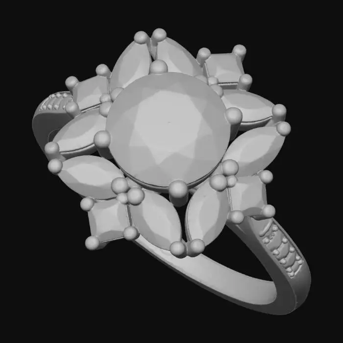 3D model for Sapphire and Aquamarine Flower Ring