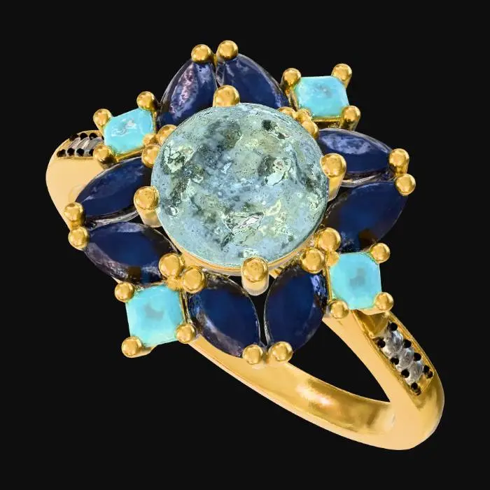 3D model for Sapphire and Aquamarine Flower Ring