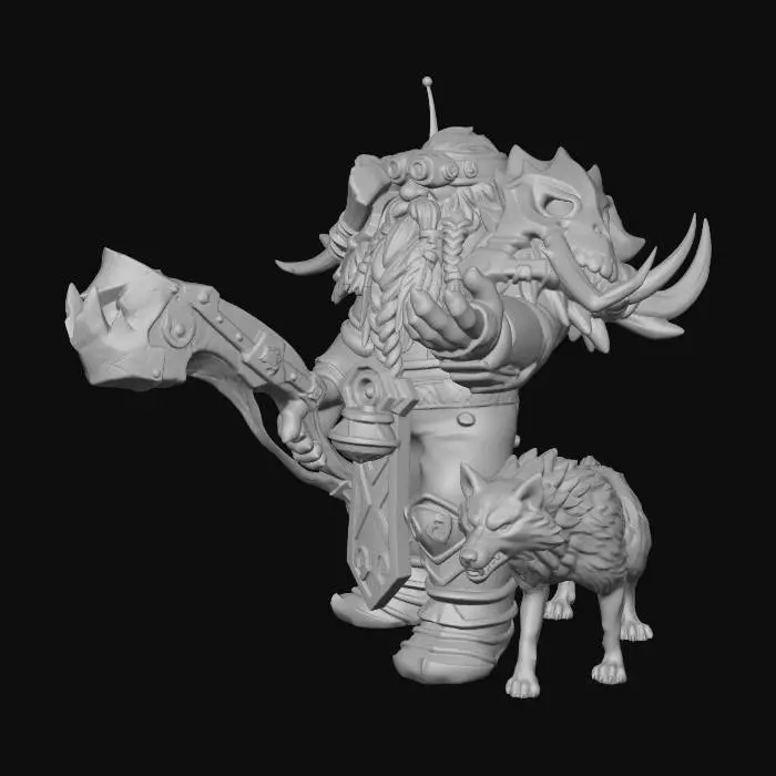 3D model for Frostbound Dwarf Warlord and Ice Wolf