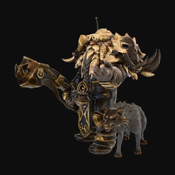 3D model for Frostbound Dwarf Warlord and Ice Wolf