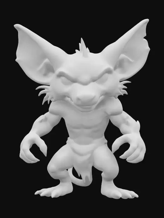 3D model for A wererat.  Muscular body. Menacing expression.  Chibi art style. Well-proportioned.  Clearly defined features.  Highly detailed.  Highly stylized. Walls and features are at least 2mm thick.  Bold, recessed features with a depth of at least 2mm. Sharp, clean lines. Embossed features to rise at least 2mm above the surface. DND.