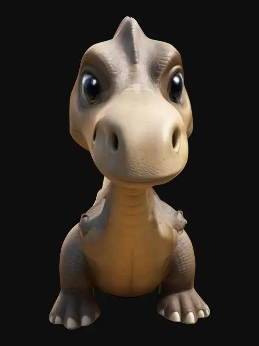 3D model for A brontosaurus. Chibi art style. Highly stylized. Ensure all walls and features are at least 2mm thick.  Include bold, recessed features with a depth of at least 2mm. Maintain sharp, clean lines. Embossed features to rise at least 2mm above the surface. Recess etched details at least 2mm deep for clarity. DND.